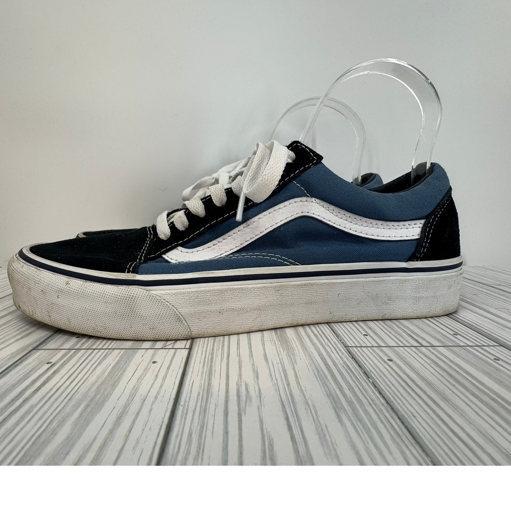Vans Old Skool Low Top Sneakers Denim Blue Black‎ White Women's Size 9